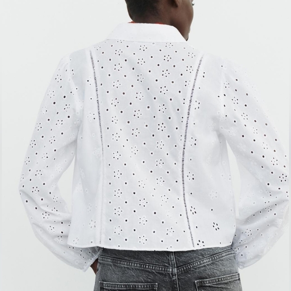 New 🤍Zara OPENWORK EMBROIDERY SHIRTWhite Sz Small 3353/358 Long SLEEVE Cotton - Picture 2 of 8